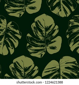 Tropical plants on a seamless pattern.