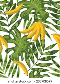 Tropical plants seamless background with bananas. Vector illustration