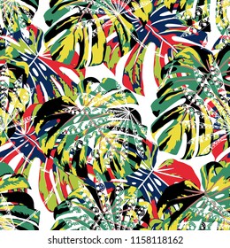 Tropical Plants. Seamless Pattern with Australian Rainforest. Trendy Colorful Texture for Print, Swimwear, Underwear. Vector Tropical Pattern.