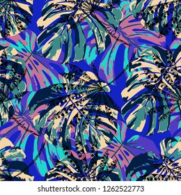 Tropical Plants. Seamless Pattern with Australian Rainforest. Trendy Colorful Texture for Print, Textile, Underwear. Vector Tropical Pattern.