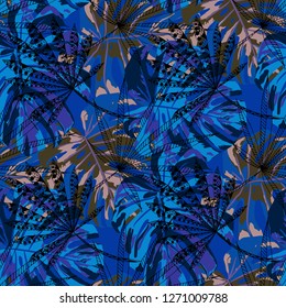 Tropical Plants. Seamless Pattern with Australian Jungle. Trendy Colorful Texture for Print, Textile, Underwear. Vector Tropical Pattern.