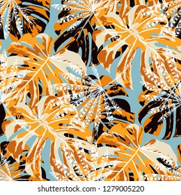 Tropical Plants. Seamless Pattern with Australian Rainforest. Retro Colorful Texture for Wallpaper, Swimwear, Underwear. Vector Tropical Pattern.