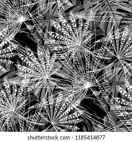 Tropical Plants. Seamless Pattern with Brasilian Jungle. Modern Black and White Texture for Paper, Wallpaper, Textile. Vector Tropical Pattern.