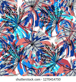 Tropical Plants. Seamless Pattern with Brasilian Jungle. Modern Colorful Texture for Fabric, Textile, Linen. Vector Tropical Pattern.
