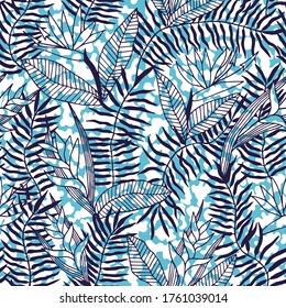 Tropical Plants Seamless Pattern. Vector Stock Illustration Eps 10. Hand Drawing