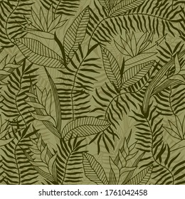 Tropical plants seamless pattern. Vector stock illustration eps 10. Hand drawing