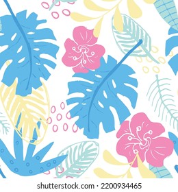 Tropische Pflanzen nahtlose Muster, Vektorgrafik. Exotische natürliche Palme hinterlässt Tapete.