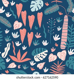 Tropical plants seamless pattern in vector