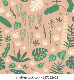 Tropical plants seamless pattern in vector