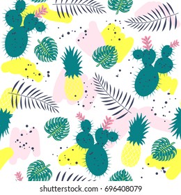 Tropical plants seamless pattern. Vector illustration