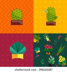 tropical plants set isolated vector illustration, summer nature botany background design with leaf, home cactus flower in pot, green potted palm tree, garden peyote natural exotic wood decoration