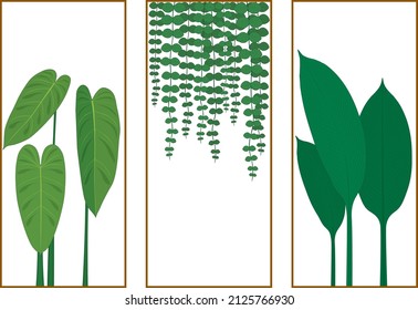 Plantas tropicales ilustración vectorial de pinturas triptídicas