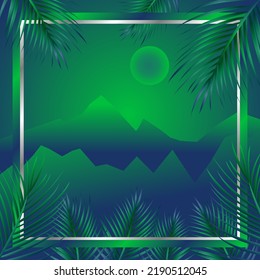 tropical plants (vector drawing nature) with frame