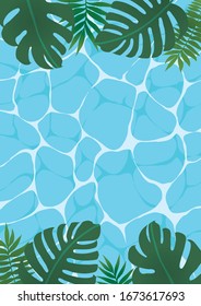 Plantas tropicales y marco de fondo del agua
