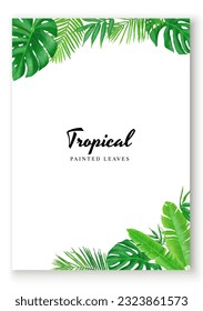 Tropical poster background hand-painted leaves vector