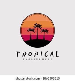 tropical poster logo vector illustration design with palm trees