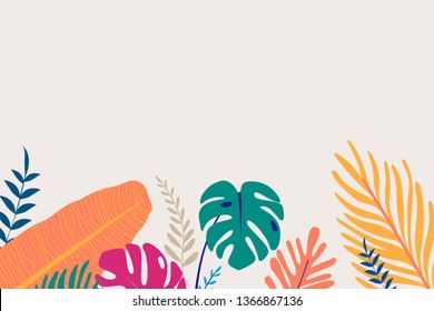 Tropical poster template beige background vector
