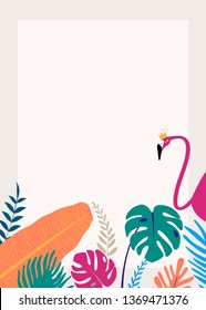 Tropical poster template beige background vector