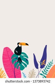 Vector de fondo beige de plantilla de afiche tropical