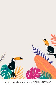 Tropical poster template beige background vector
