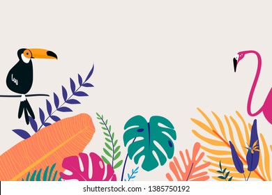 Tropical poster template beige background vector