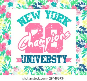 Tropical print background and slogan.For t-shirt or other uses,in vector.