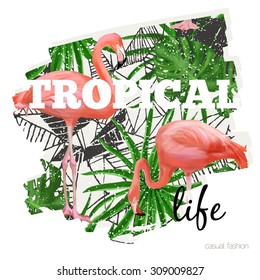 Tropical print with flamingo