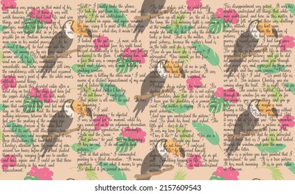 Tropical print with flower parrot and text 