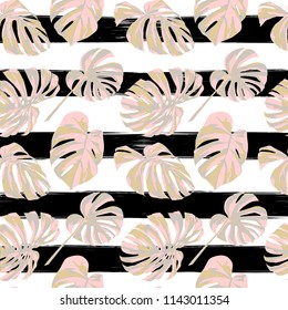 Tropical Print. Jungle Seamless Pattern. Vector Illustration of Tropical Leaves and Flowers. Swimwear Design. Summer Hawaiian Pattern. 
Aloha Fabric Repeated Print. 
