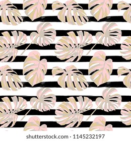 Tropical Print. Jungle Seamless Pattern. Vector Illustration of Tropical Leaves and Flowers. Swimwear Design. Summer Hawaiian Pattern. 
Aloha Fabric Repeated Print. 
 
