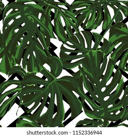 Tropical Print. Jungle Seamless Pattern. Vector Illustration of Tropical Leaves and Flowers. Swimwear Design. Summer Hawaiian Pattern. 
Aloha Fabric Repeated Print. 
 
