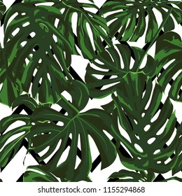 Tropical Print. Jungle Seamless Pattern. Vector Tropic Summer Motif with Hawaiian Flowers. Background Texture, Wrapping Paper, Textile, Fabric or Wallpaper. 
