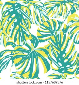 Tropical Print. Jungle Seamless Pattern. Vector Illustration of Tropical Leaves and Flowers. Interior Design
Swimwear Design. 
 

