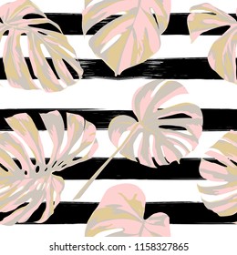 Tropical Print. Jungle Seamless Pattern. Vector Tropic Summer Motif with Hawaiian Flowers. Interior Design
Swimwear Design. 
 

