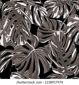 Tropical Print. Jungle Seamless Pattern. Vector Illustration of Tropical Leaves and Flowers. Interior Design
Swimwear Design. 
 
