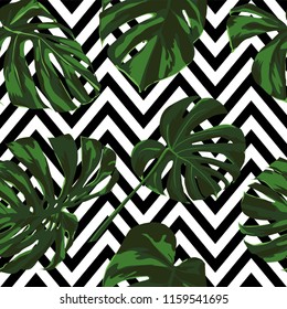 Tropical Print. Jungle Seamless Pattern. Vector Tropic Summer Motif with Hawaiian Flowers. Interior Design
Swimwear Design. 
 
