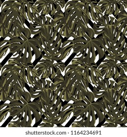 Tropical Print. Jungle Seamless Pattern. Vector Tropic Summer Motif with Hawaiian Flowers. Background Texture, Wrapping Paper, Textile, Fabric or Wallpaper. 
