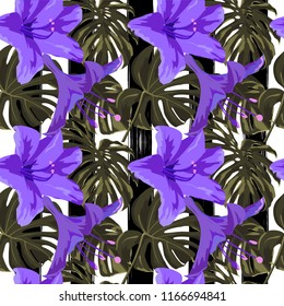 Tropical Print. Jungle Seamless Pattern. Vector Tropic Summer Motif with Hawaiian Flowers. Interior Design
Swimwear Design. 
 
