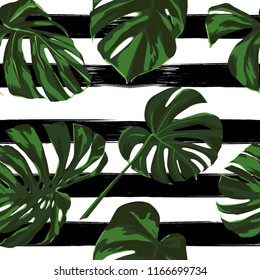 Tropical Print. Jungle Seamless Pattern. Vector Illustration of Tropical Leaves and Flowers. Interior Design
Swimwear Design. 
 
