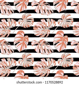 Tropical Print. Jungle Seamless Pattern. Vector Illustration of Tropical Leaves and Flowers. Interior Design
Swimwear Design. 
 
