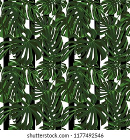 Tropical Print. Jungle Seamless Pattern. Vector Tropic Summer Motif with Hawaiian Flowers. Swimwear Design. Summer Hawaiian Pattern. Aloha Fabric Repeated Print. 
