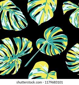 Tropical Print. Jungle Seamless Pattern. Vector Illustration of Tropical Leaves and Flowers. Interior Design
Swimwear Design. 
 
