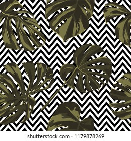 Tropical Print. Jungle Seamless Pattern. Vector Tropic Summer Motif with Hawaiian Flowers. Swimwear Design. Summer Hawaiian Pattern. 
Aloha Fabric Repeated Print. 
 
