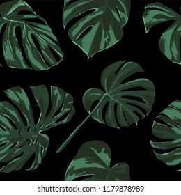Tropical Print. Jungle Seamless Pattern. Vector Tropic Summer Motif with Hawaiian Flowers. Background Texture, Wrapping Paper, Textile, Fabric or Wallpaper. 
