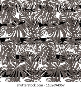 Tropical Print. Jungle Seamless Pattern. Vector Tropic Summer Motif with Hawaiian Flowers. Interior Design
Swimwear Design. 
 
