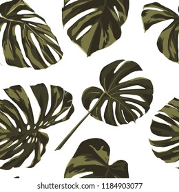 Tropical Print. Jungle Seamless Pattern. Vector Tropic Summer Motif with Hawaiian Flowers. Swimwear Design. Summer Hawaiian Pattern. 
Aloha Fabric Repeated Print. 
 
