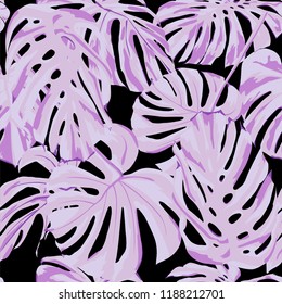 Tropical Print. Jungle Seamless Pattern. Vector Illustration of Tropical Leaves and Flowers. Background Texture, Wrapping Paper, Textile, Fabric or Wallpaper. 

