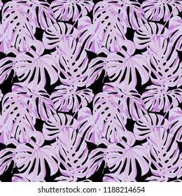 Tropical Print. Jungle Seamless Pattern. Vector Illustration of Tropical Leaves and Flowers. Background Texture, Wrapping Paper, Textile, Fabric or Wallpaper. 
