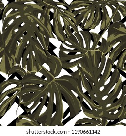 Tropical Print. Jungle Seamless Pattern. Vector Tropic Summer Motif with Hawaiian Flowers. Background Texture, Wrapping Paper, Textile, Fabric or Wallpaper. 
