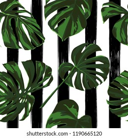 Tropical Print. Jungle Seamless Pattern. Vector Tropic Summer Motif with Hawaiian Flowers. Swimwear Design. Summer Hawaiian Pattern. 
Aloha Fabric Repeated Print. 
 
